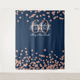 Hintergrund 60. Geburtstag Rose Gold Navy Confetti Wandteppich