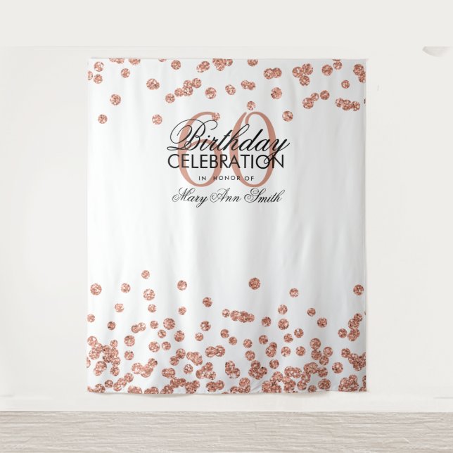 Hintergrund 60. Geburtstag Rose Gold White Confett Wandteppich (Vorderseite)