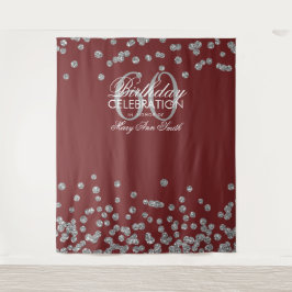 Hintergrund 60. Geburtstag Silver Burgundy Confett Wandteppich