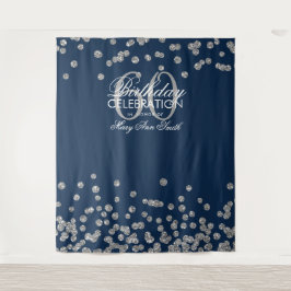 Hintergrund 60. Geburtstag Silver Navy Blue Confet Wandteppich