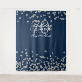 Hintergrund 70. Geburtstag Silver Navy Blue Confet Wandteppich