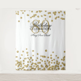 Hintergrund 80. Geburtstag Gold White Confetti Wandteppich