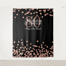 Hintergrund 80. Geburtstag Rose Gold Black Confett Wandteppich
