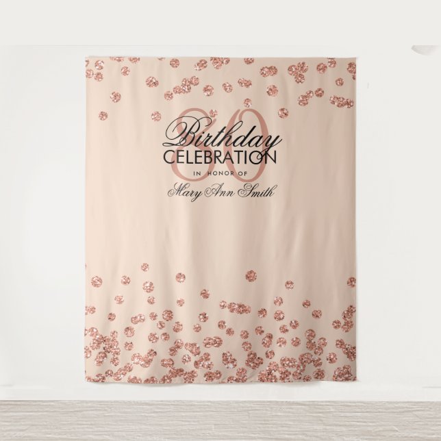 Hintergrund 80. Geburtstag Rose Gold Blush Confett Wandteppich (Vorderseite)
