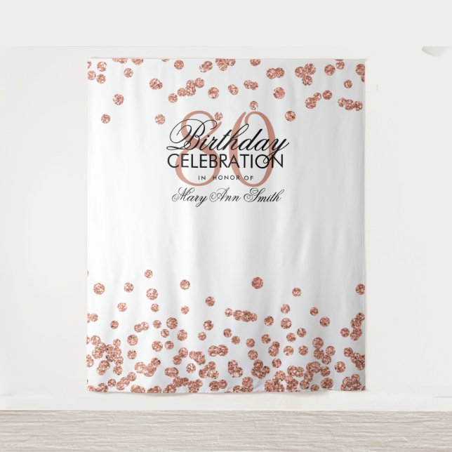 Hintergrund 80. Geburtstag Rose Gold White Confett Wandteppich (Vorderseite)