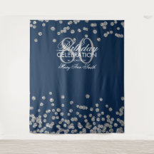 Hintergrund 80. Geburtstag Silver Navy Blue Confet