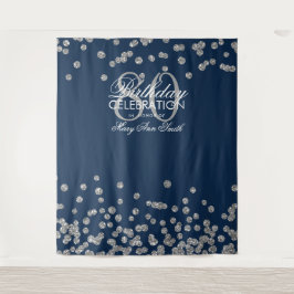 Hintergrund 80. Geburtstag Silver Navy Blue Confet Wandteppich