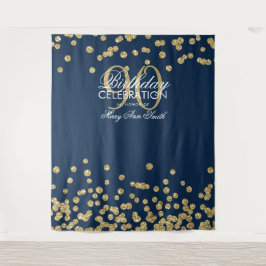 Hintergrund 90. Geburtstag Gold Navy Blue Confetti Wandteppich