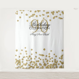 Hintergrund 90. Geburtstag Gold White Confetti Wandteppich