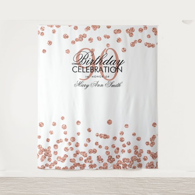 Hintergrund 90. Geburtstag Rose Gold White Confett Wandteppich (Vorderseite)