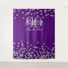 Hintergrund 90. Geburtstag Silver Lila Confetti