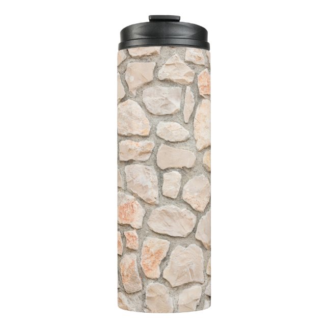 Hintergrund aus grauem Stein, Stein, Textur, Wand, Thermosbecher (Vorderseite)