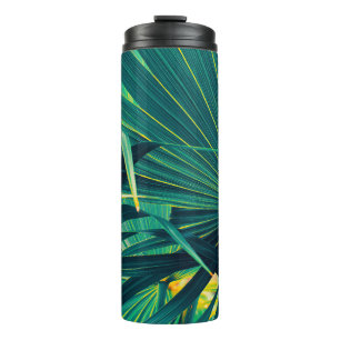 Hintergrund aus tropischen Palmenblättern, Streife Thermosbecher
