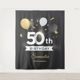 Hintergrund-Banner für Schwarz und Gold-Party Wandteppich