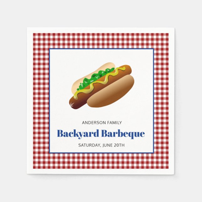 Hintergrund Barbeque Hot Dogs Red Checkered Serviette (Vorderseite)