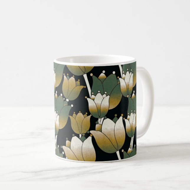 Hintergrund-Blume-Pflanze des grünen Blumenmusters Kaffeetasse (VorderseiteRechts)