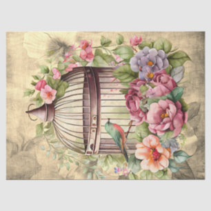 Hintergrund-Decoupage des Blumenkäfigs Seidenpapier