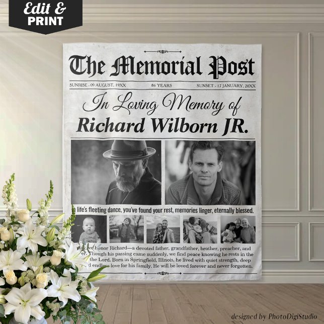 Hintergrund der benutzerdefinierten Zeitung mit Fo Wandteppich (Custom Memorial Newspaper Backdrop with Photos)