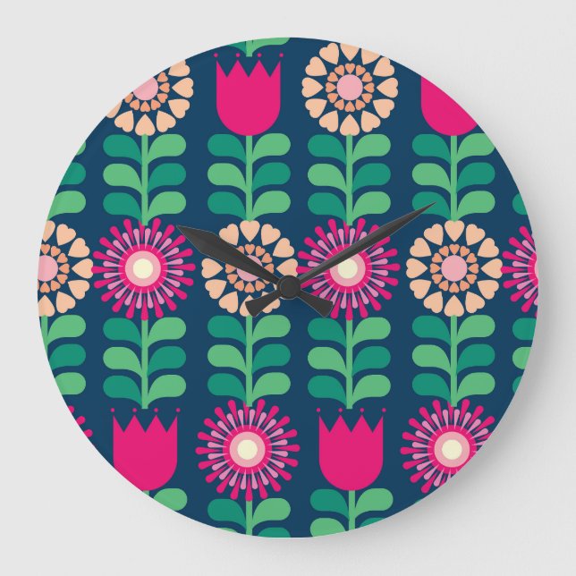 Hintergrund der Blume, Vintage künstlerische Darst Große Wanduhr (Vorderseite)