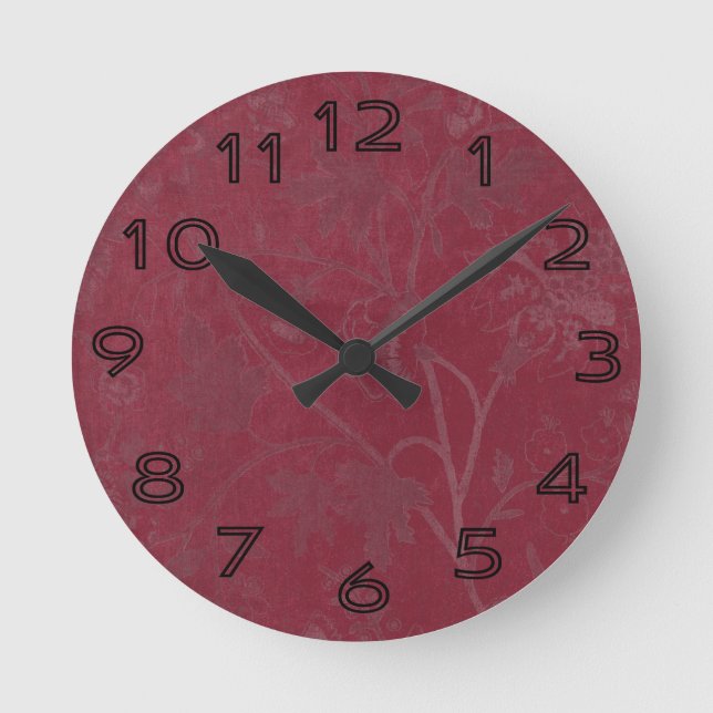 Hintergrund der burgundy-Blumenschrift Runde Wanduhr (Vorderseite)
