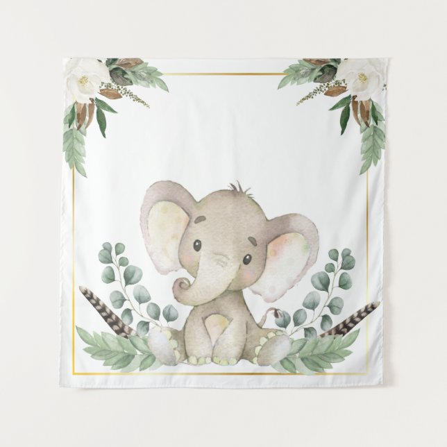 Hintergrund der Gold Elephant Baby Dusche Wandteppich (Vorderseite)