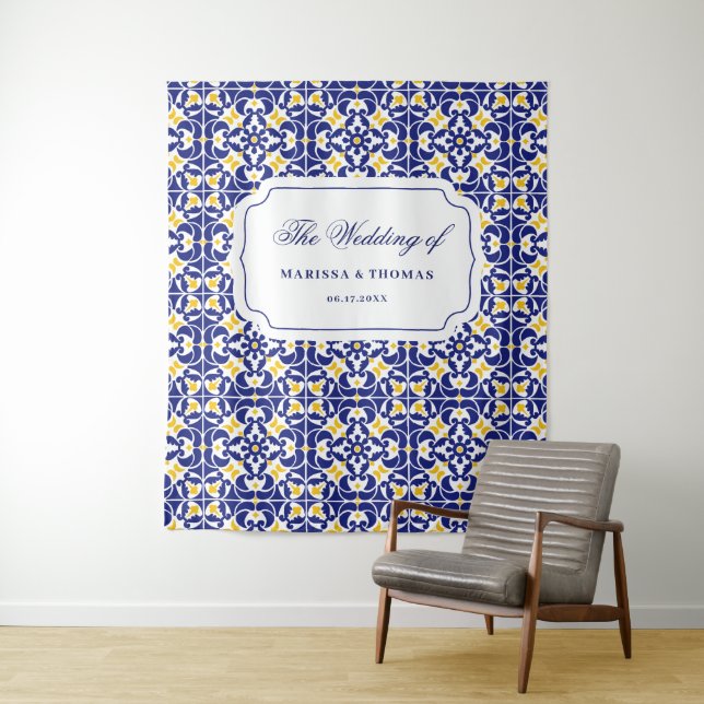 Hintergrund der mediterranen Tiles Blue & Yellow W Wandteppich (Beispiel)