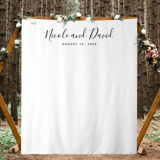 Hintergrund der Minimalistischen Hochzeitsempfehlu Wandteppich (Wedding Decor Bride and Groom Names Photo Backdrop)