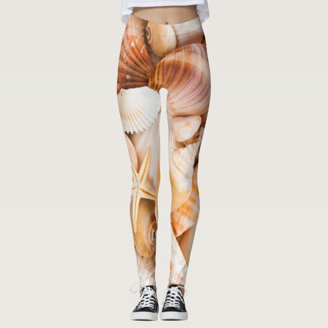Hintergrund der Muscheln: Meeresthema. Leggings (Vorderseite)