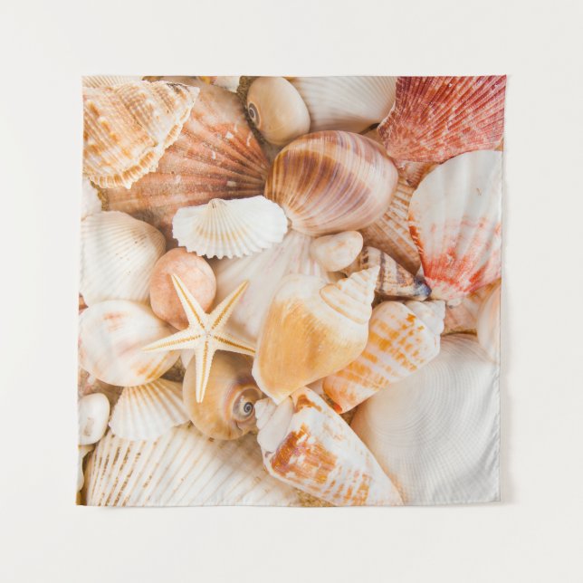 Hintergrund der Muscheln: Meeresthema. Wandteppich (Vorderseite)