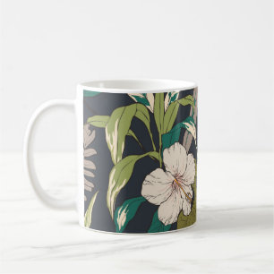 Hintergrund der nahtlosen tropischen Blume Kaffeetasse