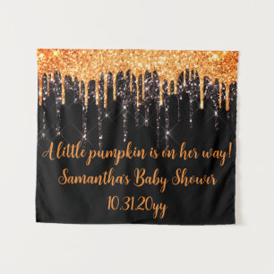 Hintergrund der Orange & Black Halloween Girl-Baby Wandteppich
