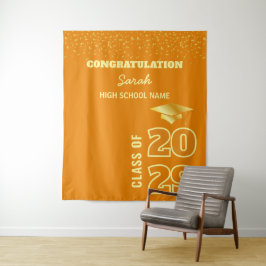 Hintergrund der Orange & Gold Custom Graduation Pa Wandteppich