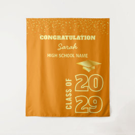 Hintergrund der Orange & Gold Custom Graduation Pa Wandteppich