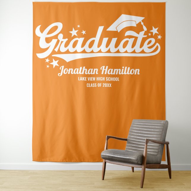 Hintergrund der Orange Graduation Party Wandteppich (Beispiel)