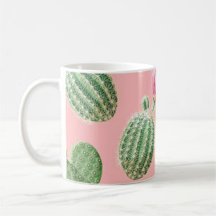 Hintergrund der rosa blühenden Kaktus Kaffeetasse