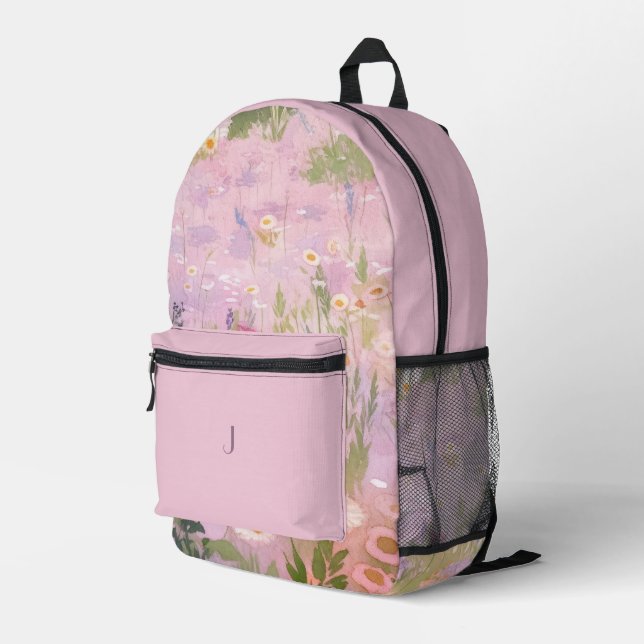 Hintergrund der rosa Frühlingshügel Bedruckter Rucksack (Rückseitige Ecke Rechts)