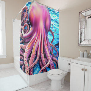 Hintergrund der rosa Octopus Blue Ocean Wave Duschvorhang
