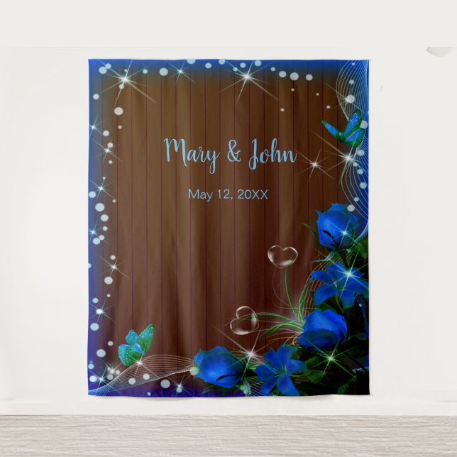 Hintergrund der rustikalen dunklen Wood blauen Blü Wandteppich (Vorderseite)