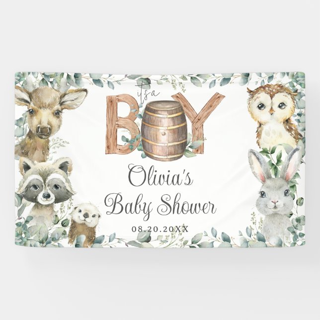 Hintergrund der rustikalen Woodland Animals Boy Ba Banner (Horizontal)