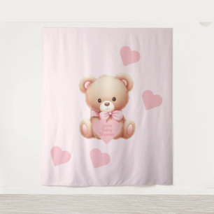 Hintergrund der Teddy Bear Pink Hearts Tapestation Wandteppich
