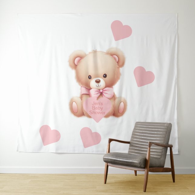 Hintergrund der Teddy Bear Pink Hearts Tapestation Wandteppich (Beispiel (Horizontal))