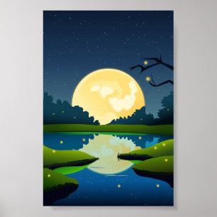 Hintergrund der Vector Mondlicht-Nachtlandschaft Poster