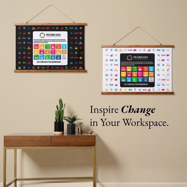 Hintergrund der Veranstaltung SDG Mauer Kunst für  Wandteppich Mit Holzrahmen (Zazzle-Event-Backdrop SDG Wall-Art for-Classrooms-Offices-Homes Global Goals for Sustainable Develop)
