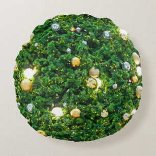 Hintergrund der Weihnachtsbaumdekoration. Vintag G Rundes Kissen