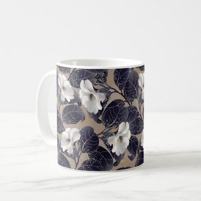 Hintergrund der weißen Blume Kaffeetasse (Vorderseite Links)
