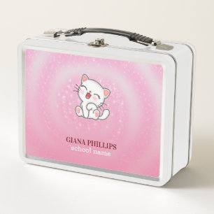 Hintergrund der weißen Katze Rosa Metall Brotdose