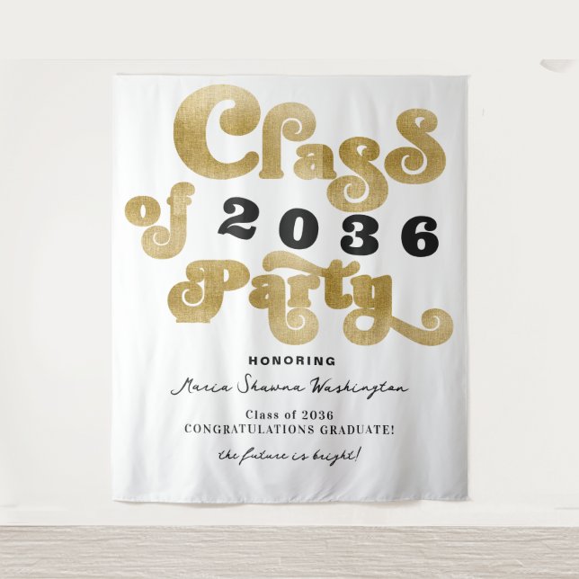 Hintergrund der White Gold Retro Graduation Party  Wandteppich (Vorderseite)