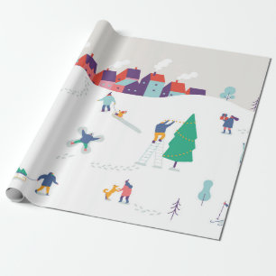 Hintergrund der Wintersaison Menschen Charaktere. Geschenkpapier