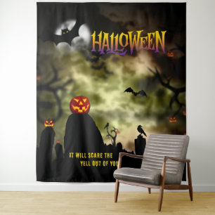 Hintergrund des beängstigenden Friedhofs Halloween Wandteppich