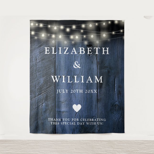 Hintergrund des blauen, rustikalen Fotos mit Holzs Wandteppich (Vorderseite)